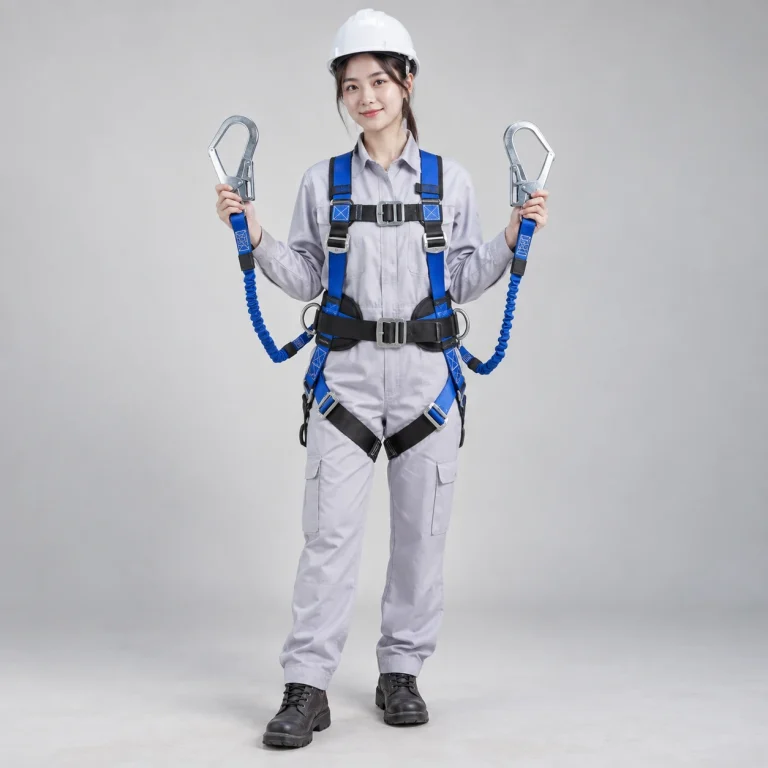 Dây an toàn toàn thân đai nylon chịu tải màu xanh phối đen móc lớn khóa kép